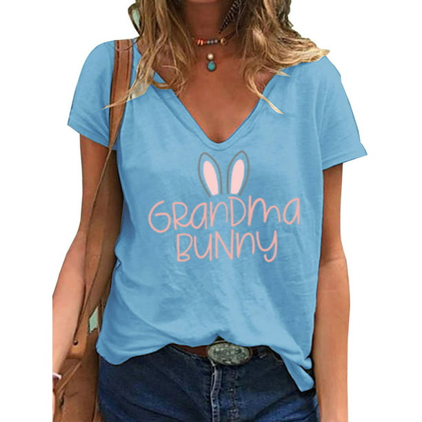 Short Sleeve Tops for Women,Womens Casual Easter Bunny Printing Short Sleeve T Shirts Summer Tops Blouses